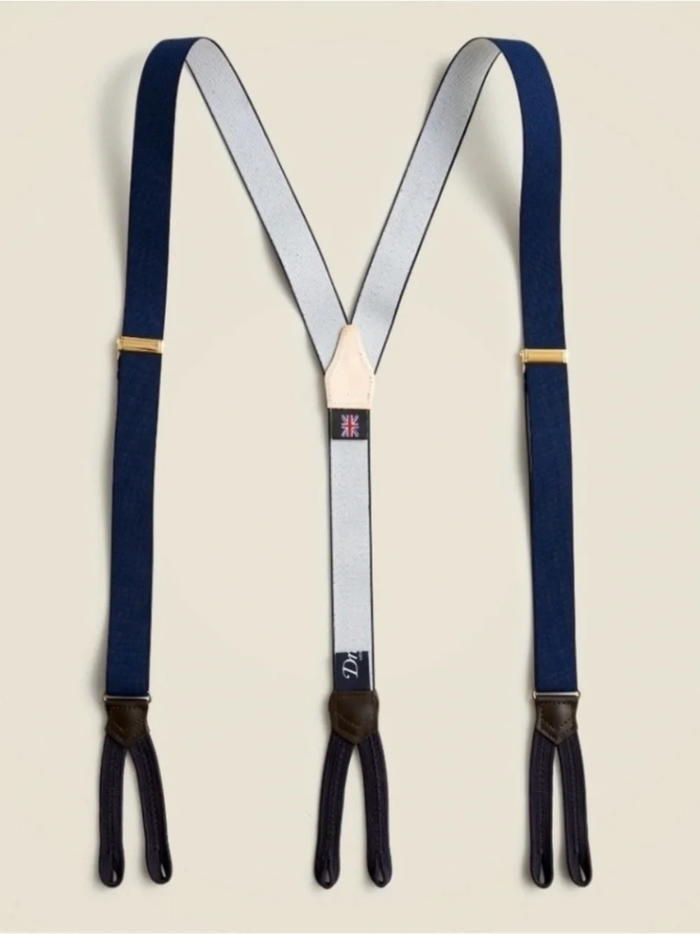 NEW J. Crew x Drake's London Suspenders in Navy Blue with gold 38515 one size